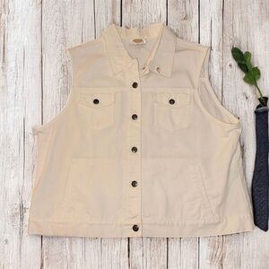 NWT ~ Talbots Women’s Sleeveless Button Up Cream Denim Vest ~ Size XL